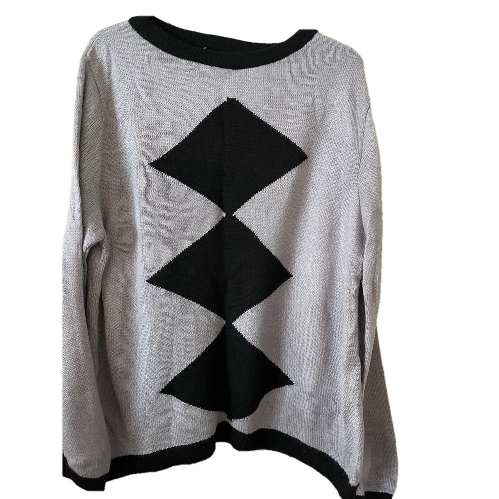 Laura by Alyzia sweater retro vintage sz 12 David Rose style black gray argyle - Picture 2 of 7